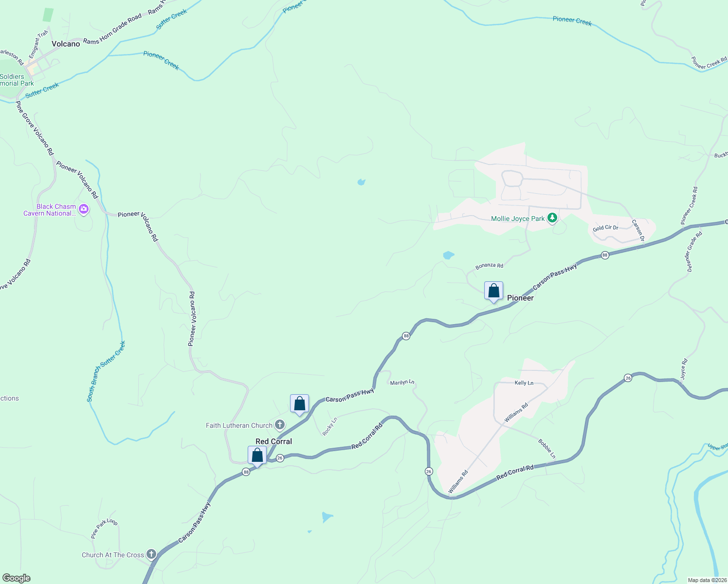 map of restaurants, bars, coffee shops, grocery stores, and more near 22023 Van De Hei Ranch Road in Pioneer