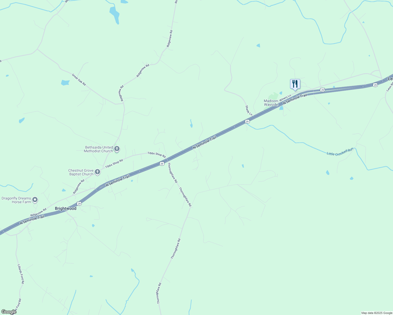 map of restaurants, bars, coffee shops, grocery stores, and more near 116 Dodson Lane in Brightwood