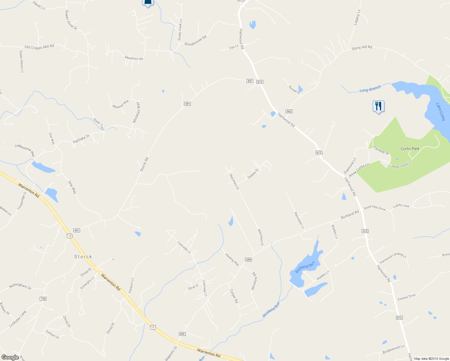 map of restaurants, bars, coffee shops, grocery stores, and more near 159 Marchant Drive in Fredericksburg