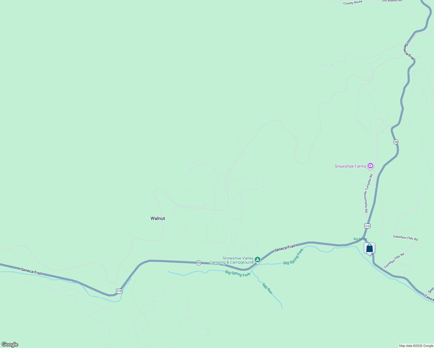 map of restaurants, bars, coffee shops, grocery stores, and more near Hickory Hill Road in Snowshoe