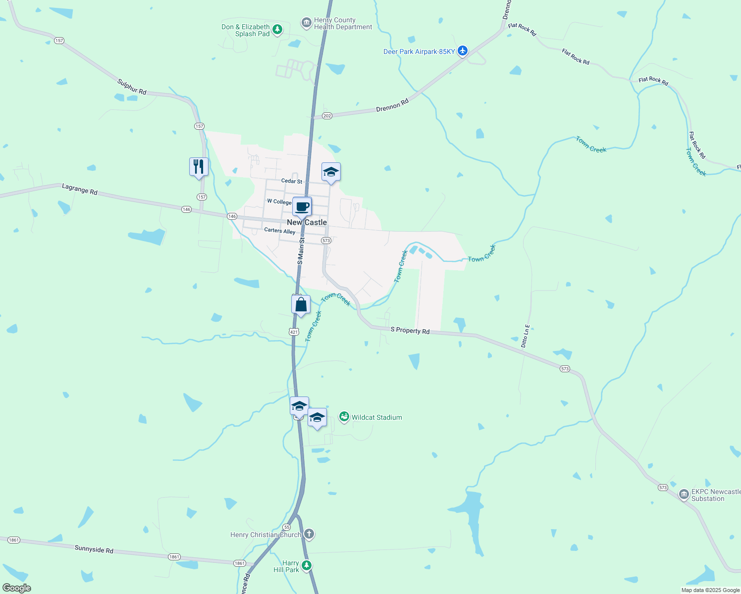 map of restaurants, bars, coffee shops, grocery stores, and more near 1059 New Castle Ct in New Castle