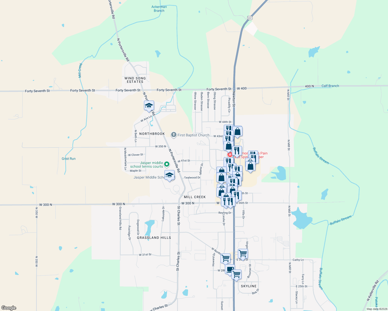 map of restaurants, bars, coffee shops, grocery stores, and more near 4145 Timberpoint Ct in Jasper