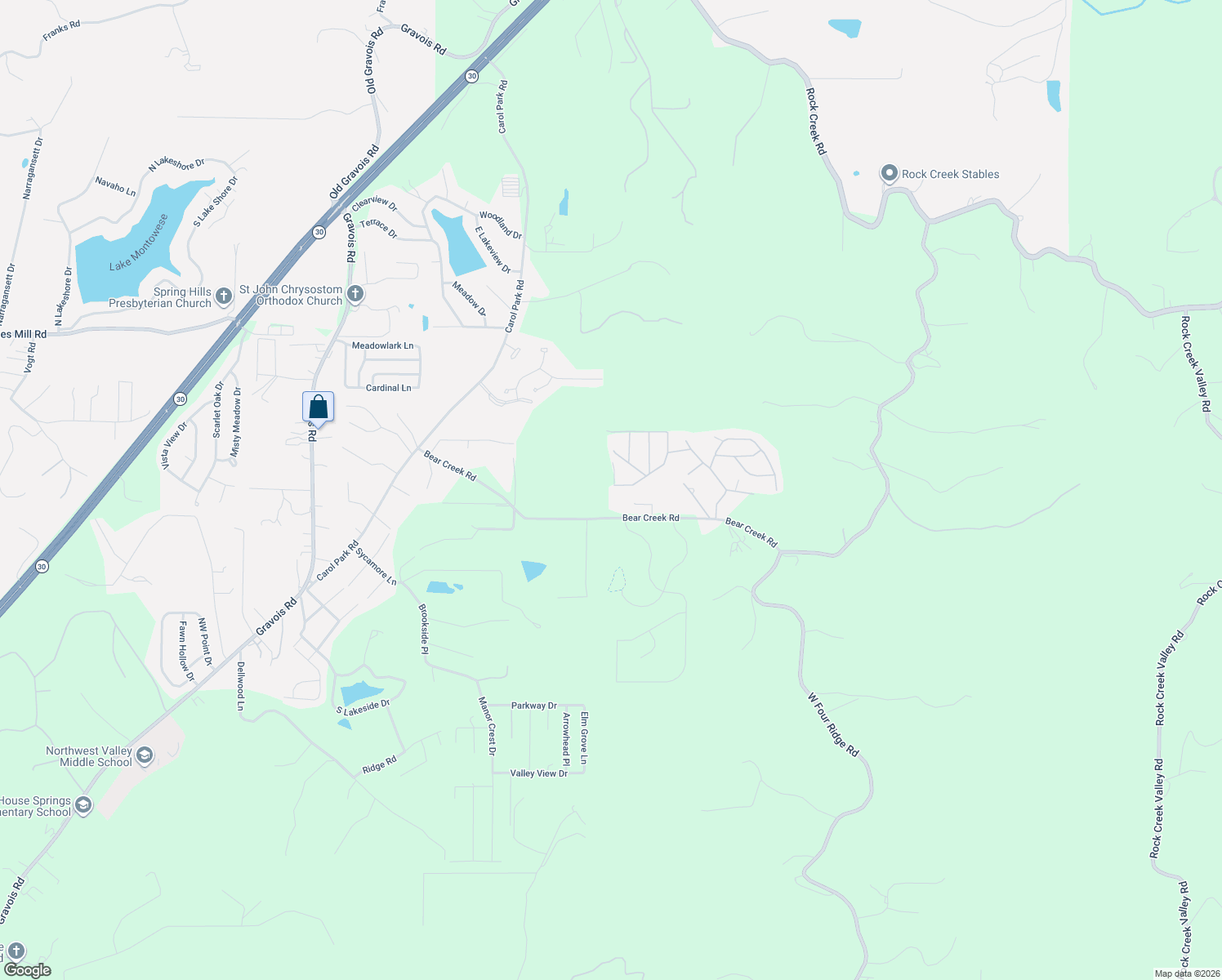 map of restaurants, bars, coffee shops, grocery stores, and more near 4000 Crest Drive in House Springs