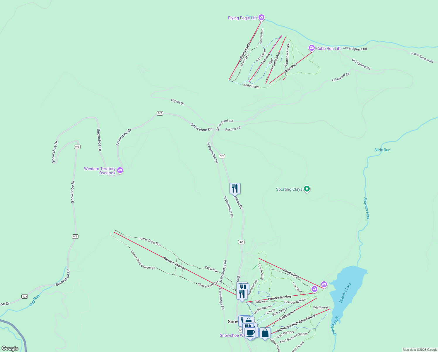 map of restaurants, bars, coffee shops, grocery stores, and more near West Ridge Road North in Dunmore