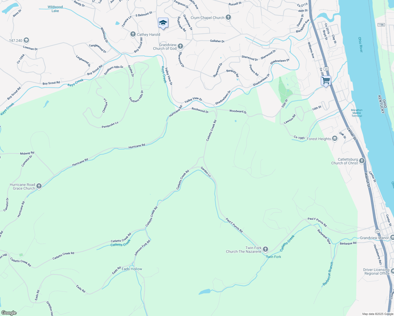 map of restaurants, bars, coffee shops, grocery stores, and more near 4901-4999 Catletts Creek Road in Catlettsburg