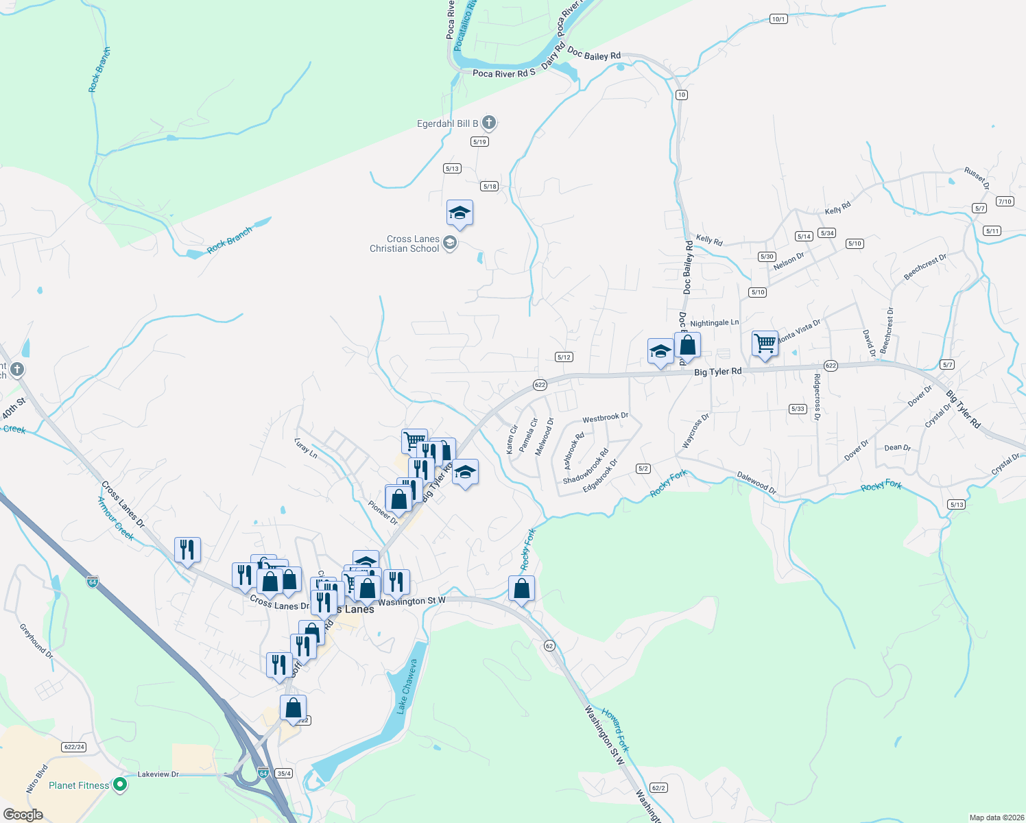 map of restaurants, bars, coffee shops, grocery stores, and more near 5380 Melody Ct in Charleston