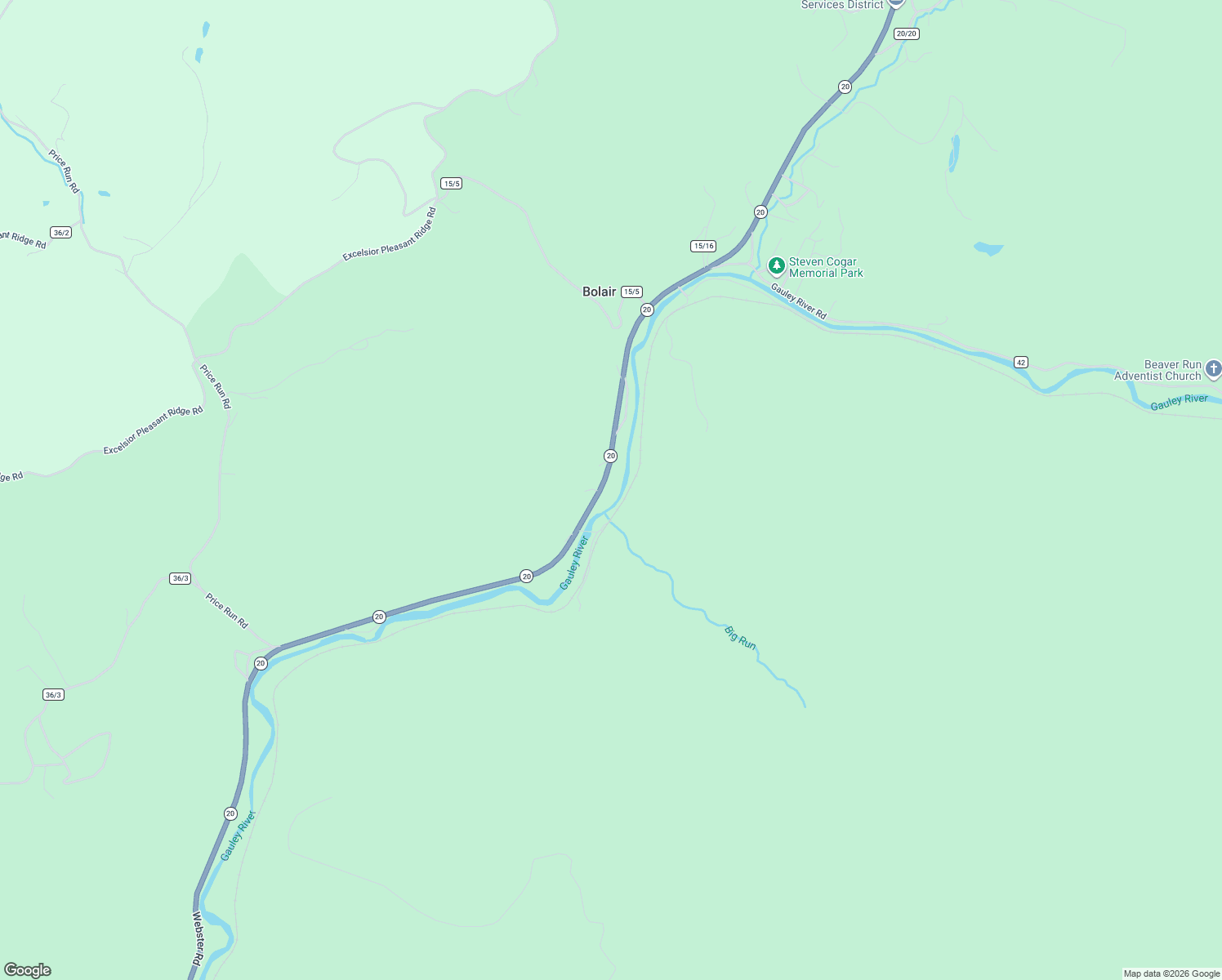 map of restaurants, bars, coffee shops, grocery stores, and more near West Virginia 20 in Webster Springs