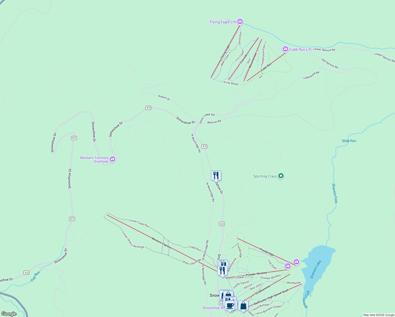 map of restaurants, bars, coffee shops, grocery stores, and more near West Ridge Road North in Dunmore