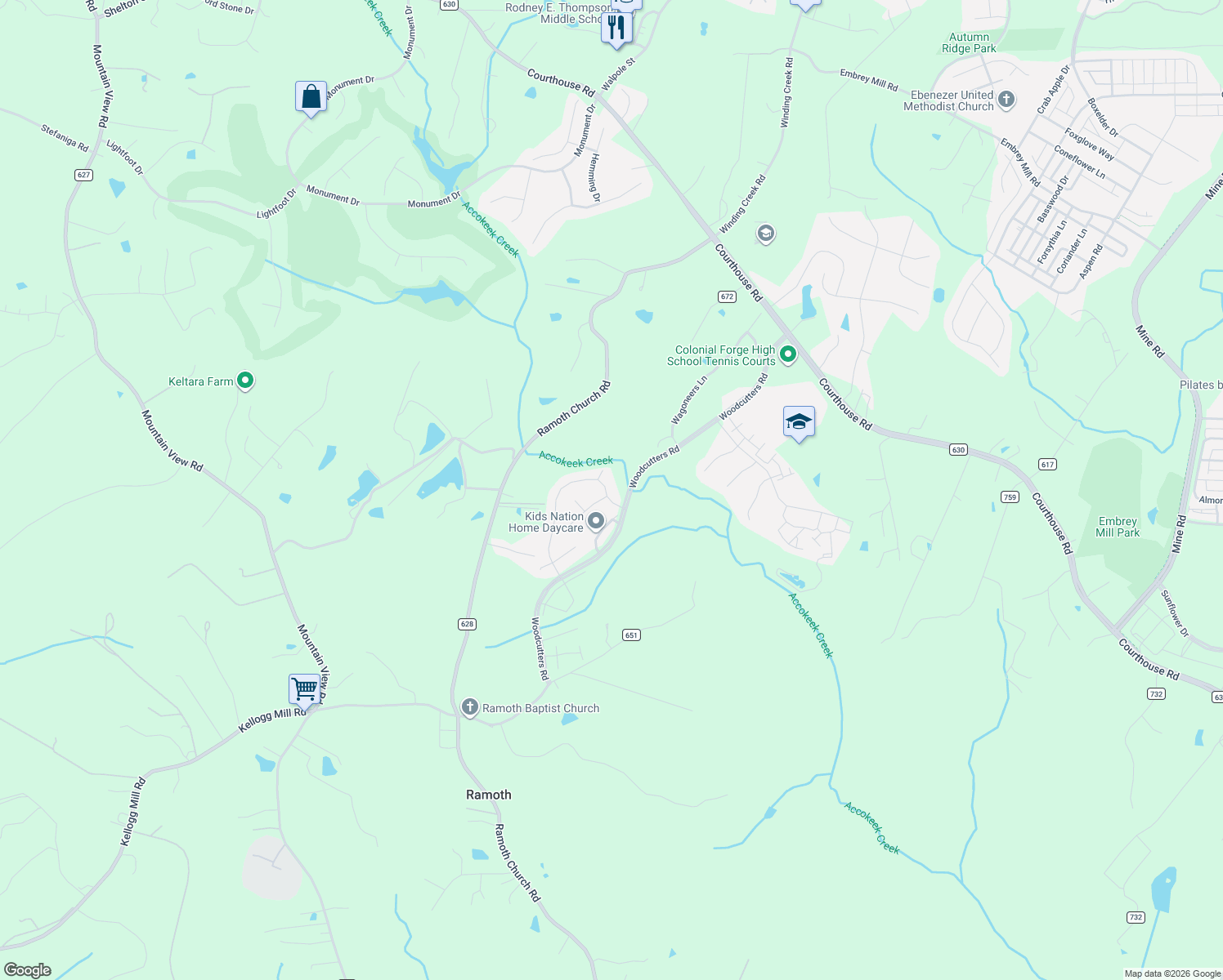 map of restaurants, bars, coffee shops, grocery stores, and more near 8 Iron Master Drive in Stafford