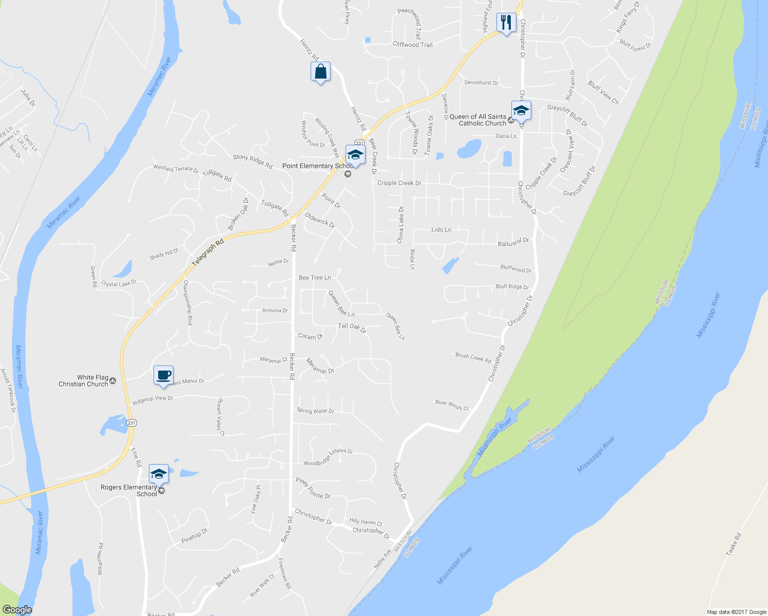 map of restaurants, bars, coffee shops, grocery stores, and more near 7056 Bee Tree Lane in St. Louis