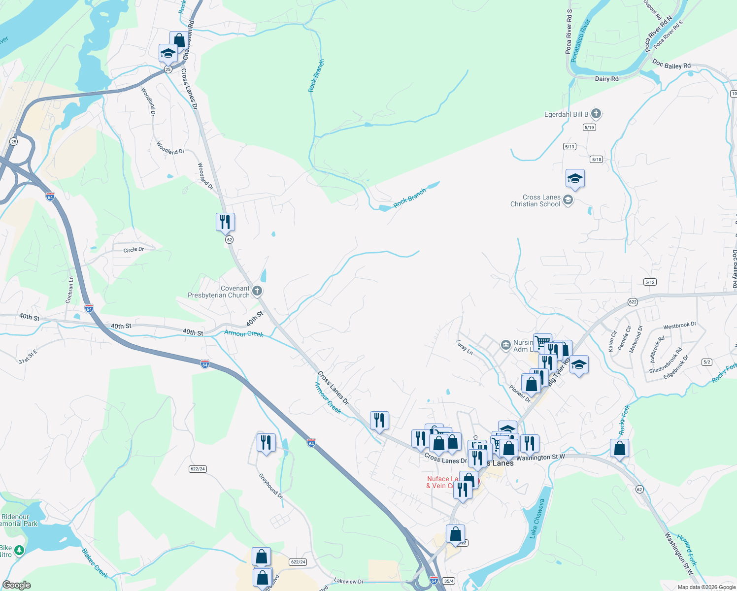 map of restaurants, bars, coffee shops, grocery stores, and more near 24 Barrington Rd in Nitro