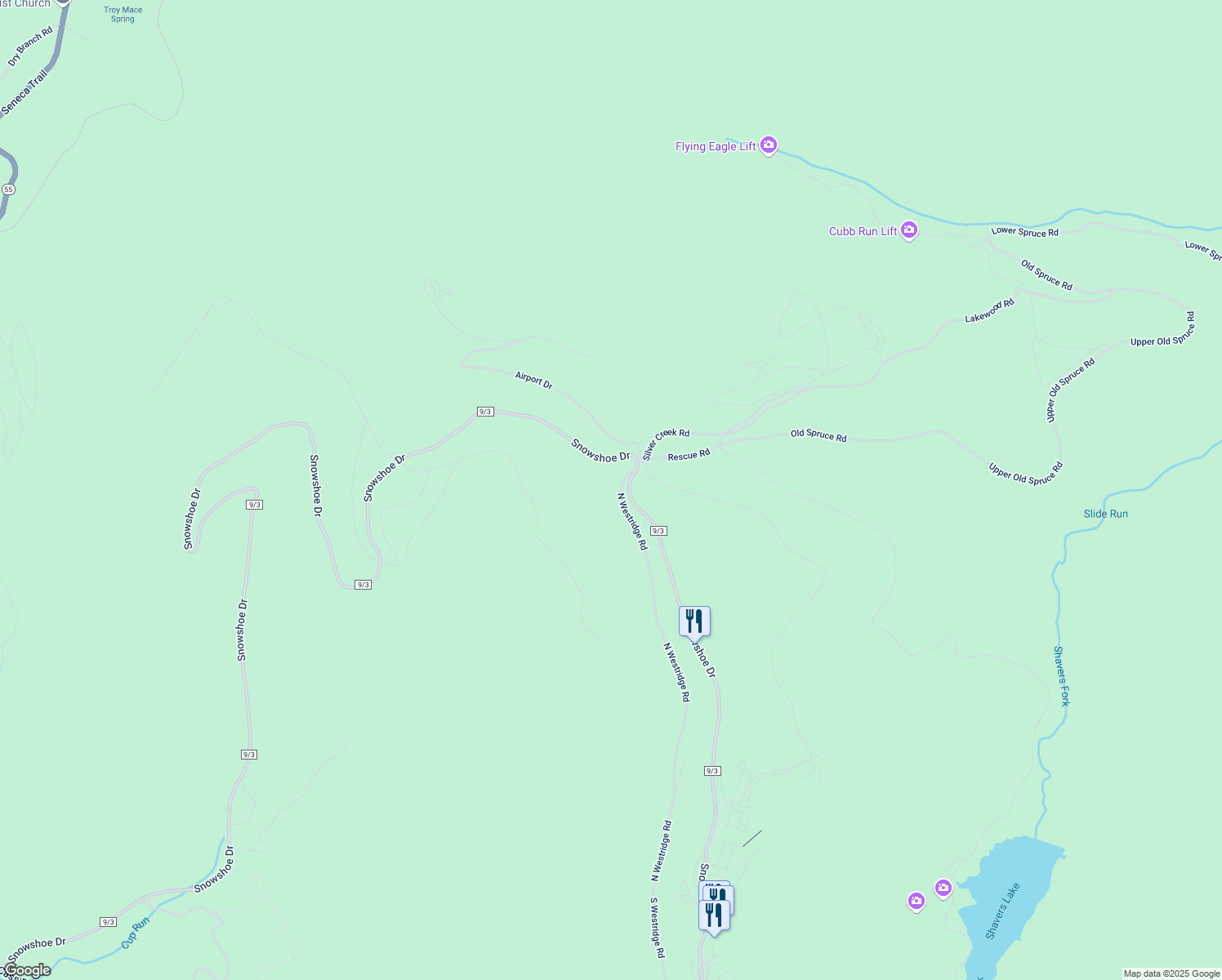 map of restaurants, bars, coffee shops, grocery stores, and more near West Ridge Road North in Dunmore