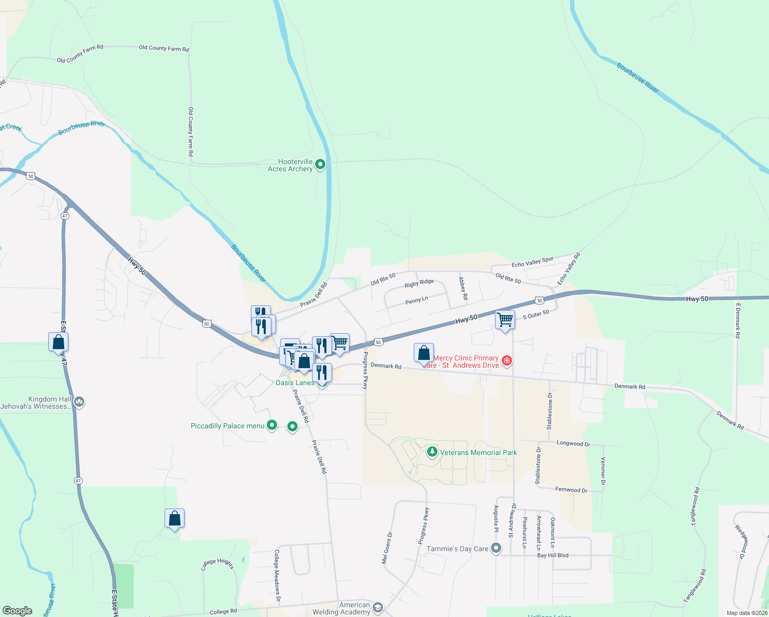map of restaurants, bars, coffee shops, grocery stores, and more near 1519 Rigby Ridge in Union