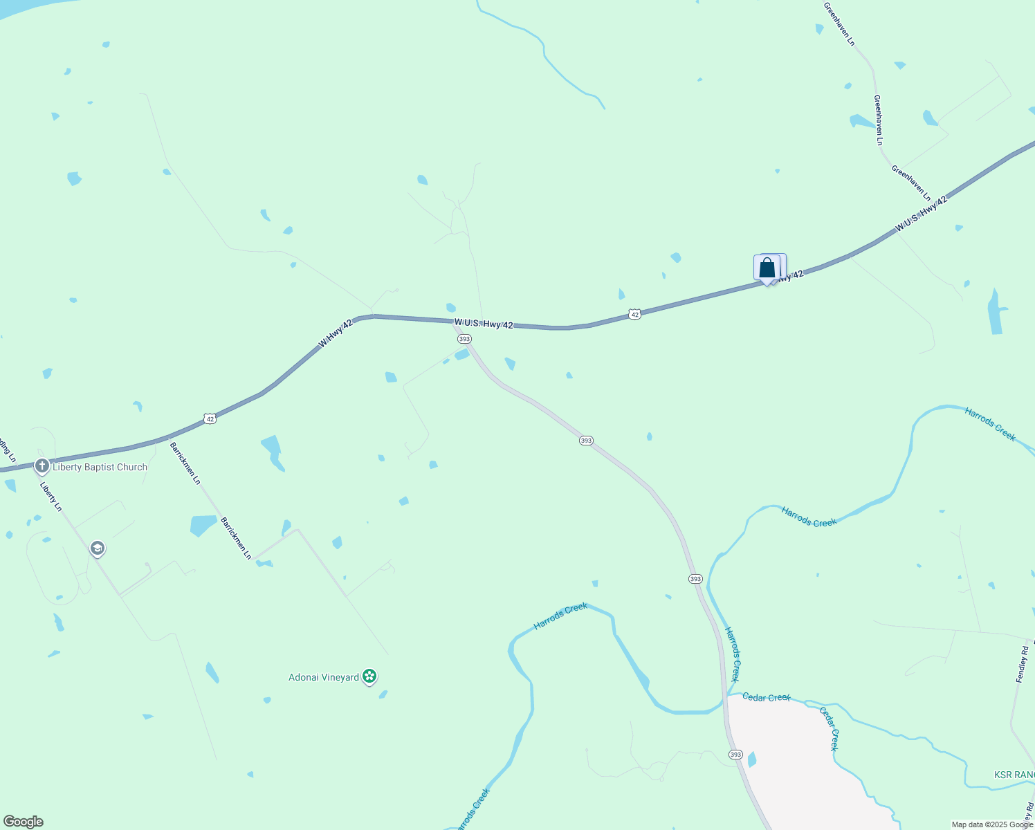 map of restaurants, bars, coffee shops, grocery stores, and more near 2986 Kentucky 393 in Goshen
