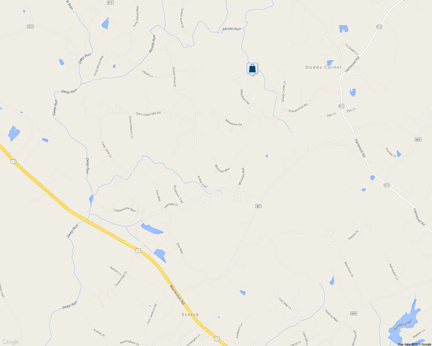 map of restaurants, bars, coffee shops, grocery stores, and more near 119 Whitetail Way in Fredericksburg