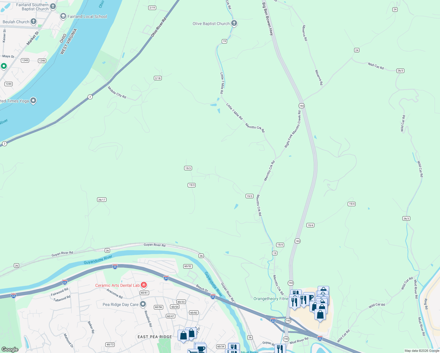 map of restaurants, bars, coffee shops, grocery stores, and more near 10 County Road 19/3 in Huntington