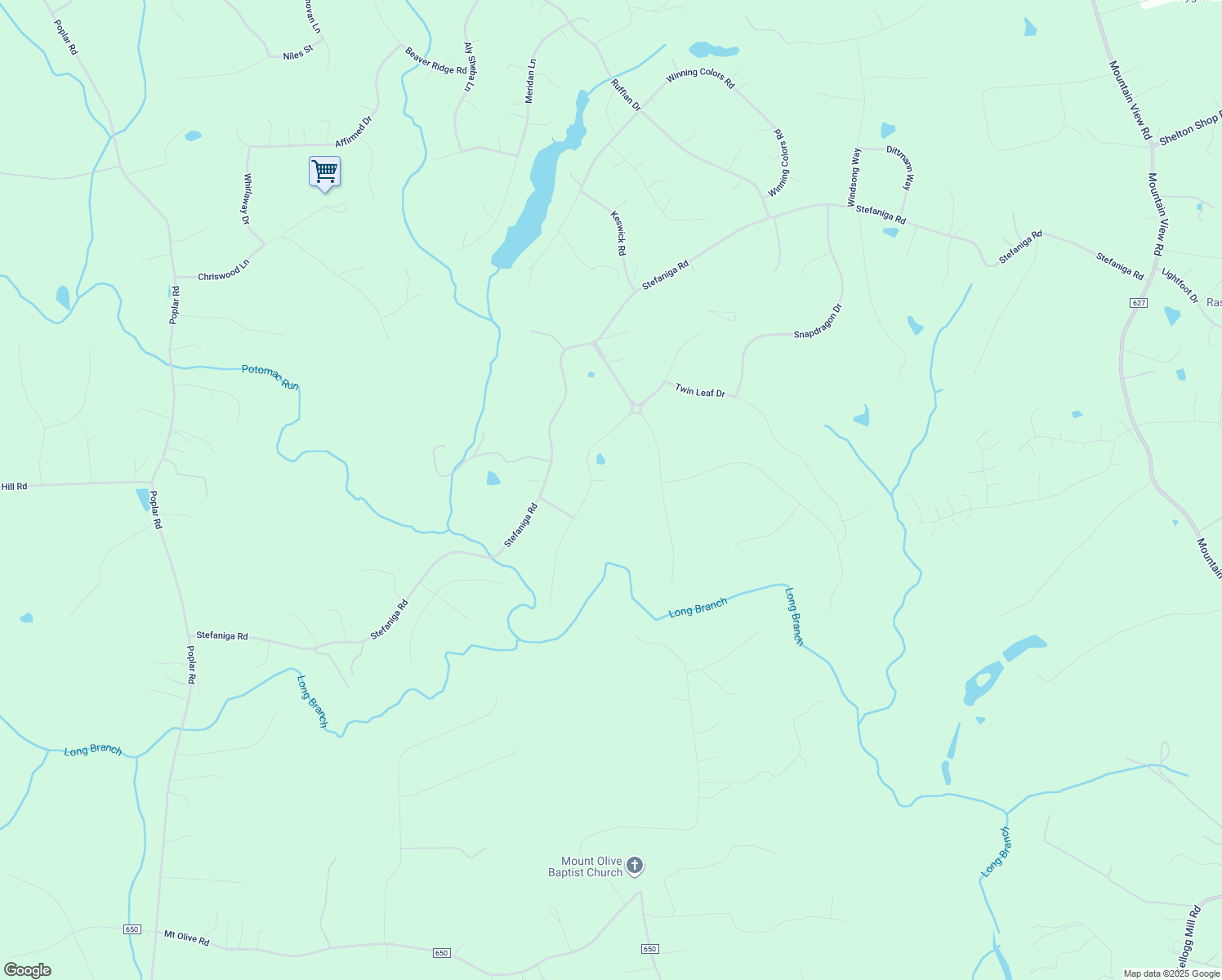 map of restaurants, bars, coffee shops, grocery stores, and more near 55 Lupine Drive in Stafford