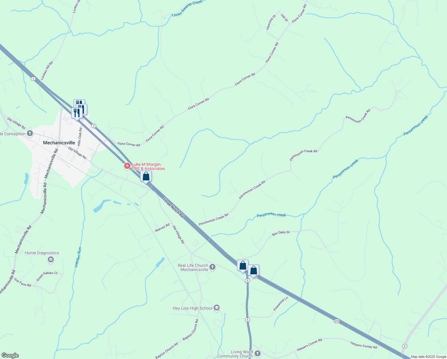 map of restaurants, bars, coffee shops, grocery stores, and more near 28017 Steeple Court in Mechanicsville