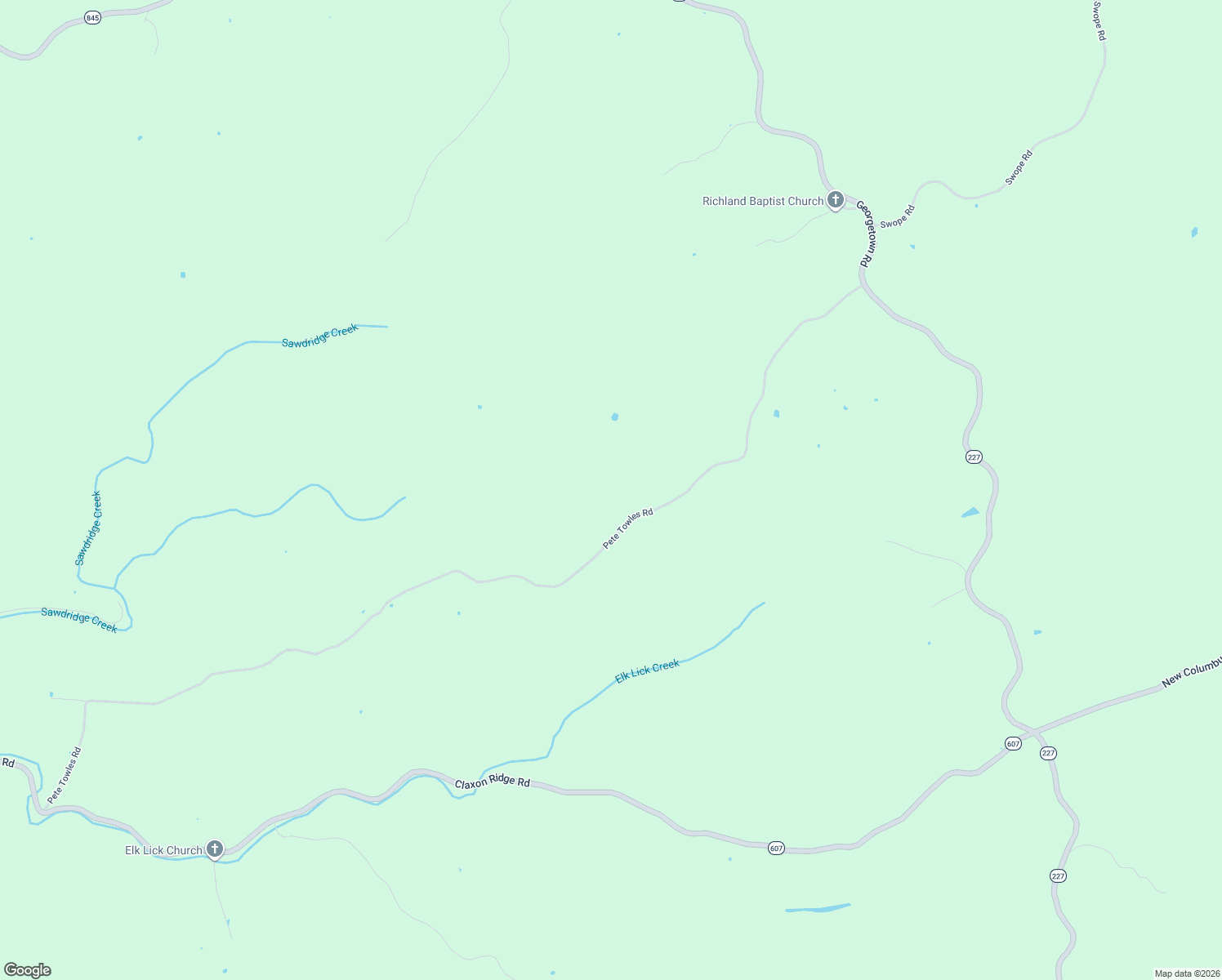 map of restaurants, bars, coffee shops, grocery stores, and more near Pete Towles Road in Owenton