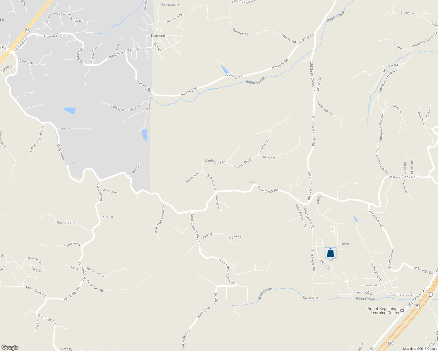 map of restaurants, bars, coffee shops, grocery stores, and more near 4506 Canterbury Lane in High Ridge