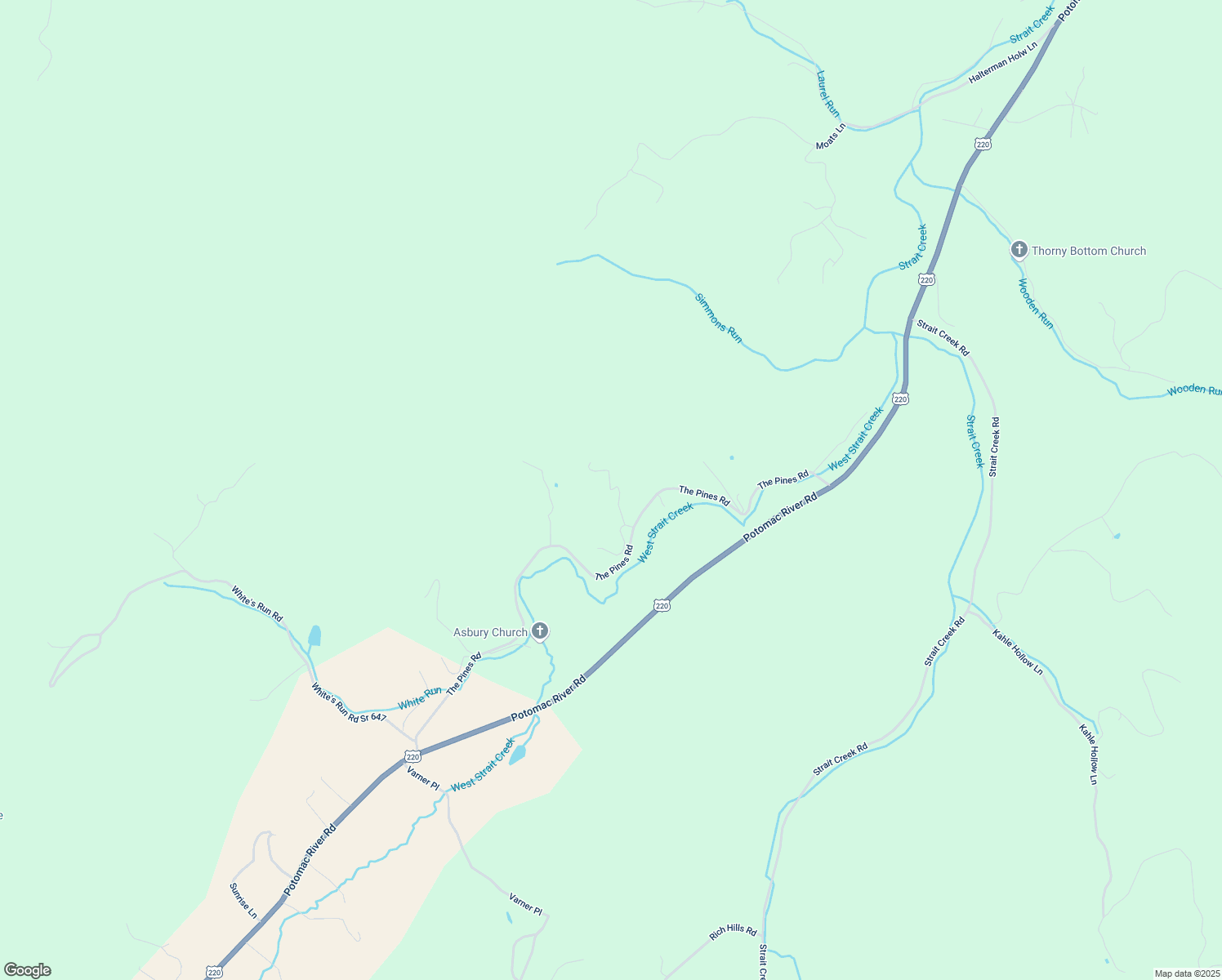 map of restaurants, bars, coffee shops, grocery stores, and more near Great Pains Lane in Highland County