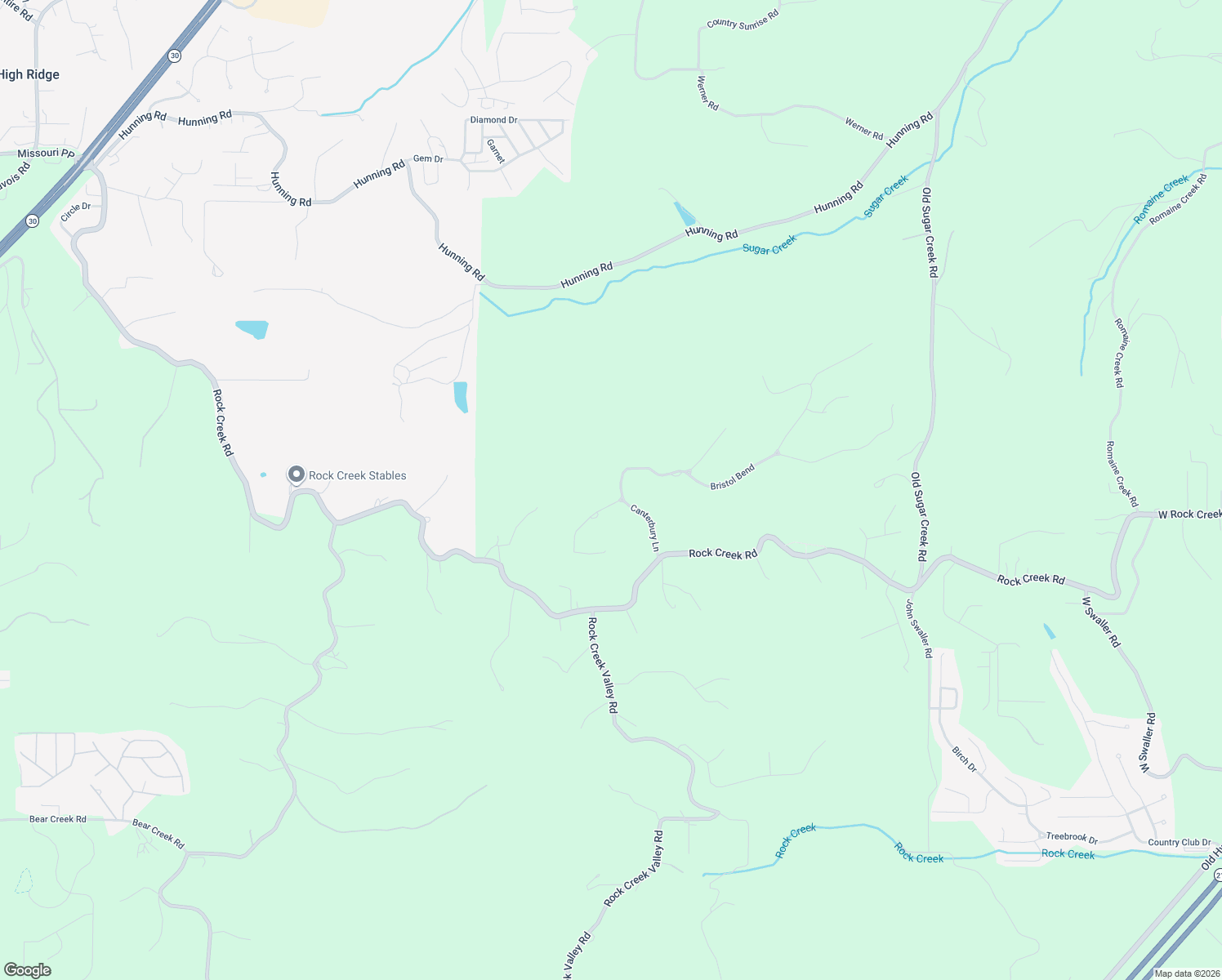 map of restaurants, bars, coffee shops, grocery stores, and more near 4499 Canterbury Lane in High Ridge