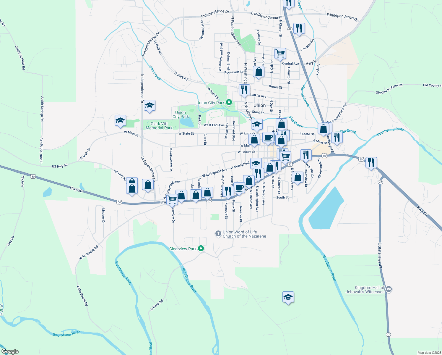 map of restaurants, bars, coffee shops, grocery stores, and more near 425 Macarthur Avenue in Union