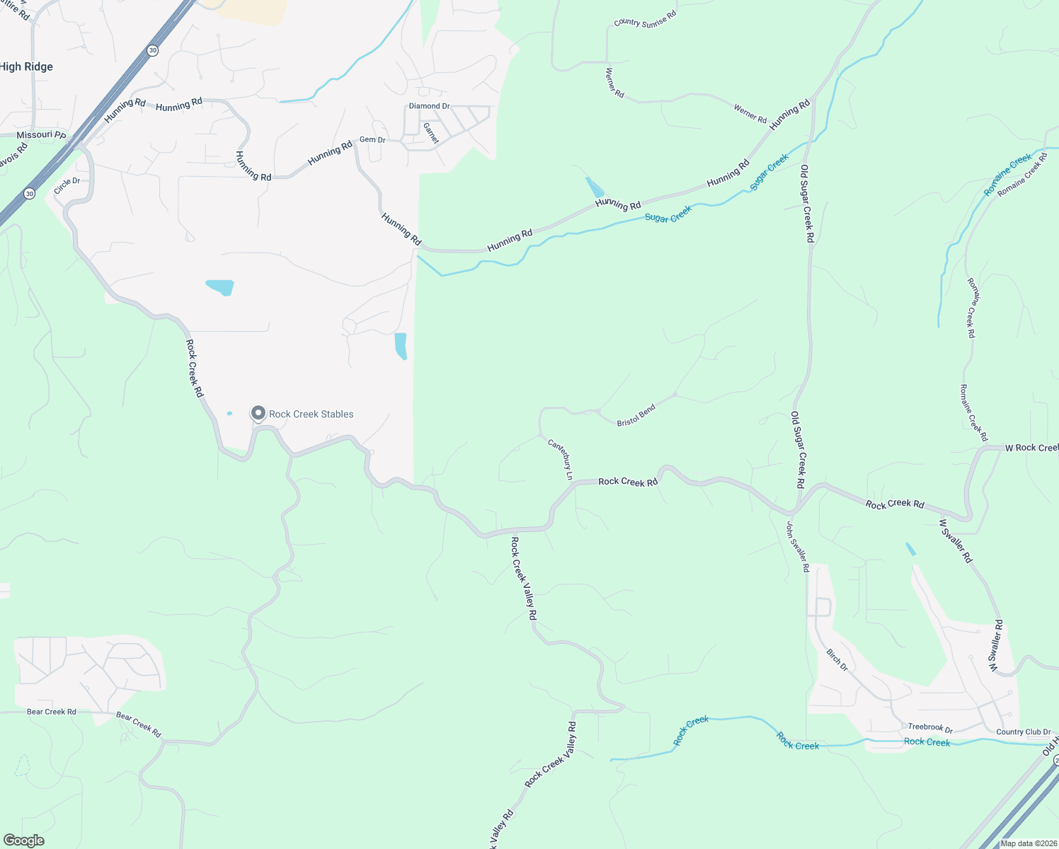 map of restaurants, bars, coffee shops, grocery stores, and more near 4499 Canterbury Lane in High Ridge