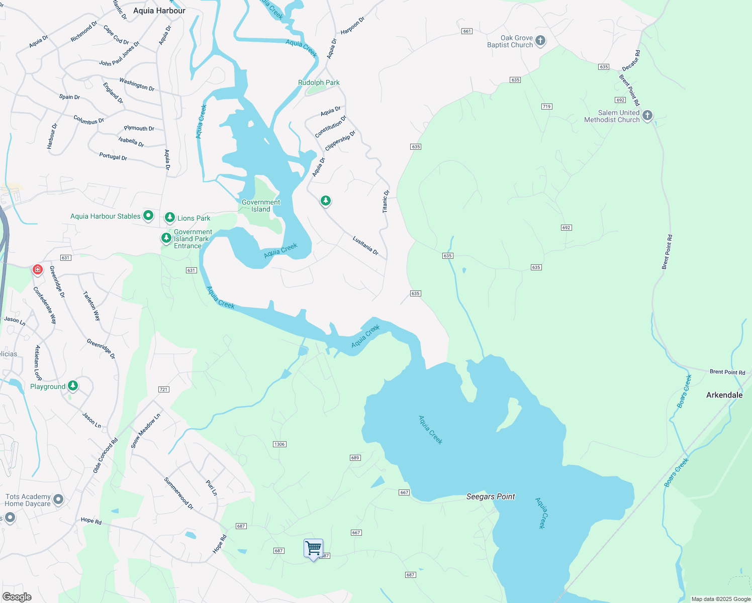 map of restaurants, bars, coffee shops, grocery stores, and more near 3420 Titanic Drive in Stafford