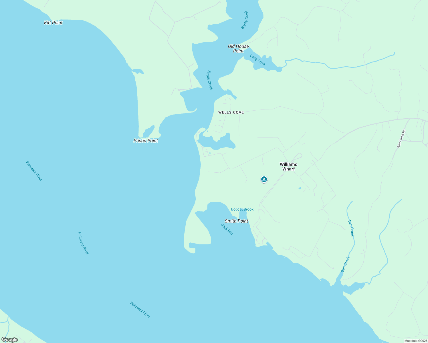 map of restaurants, bars, coffee shops, grocery stores, and more near 5150 Williams Wharf Road in Saint Leonard