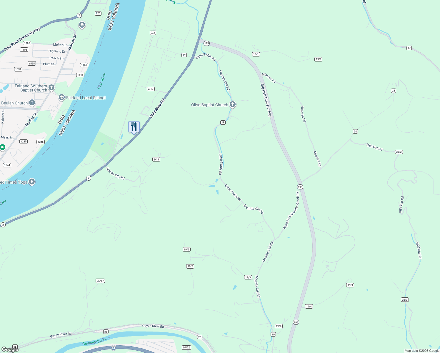map of restaurants, bars, coffee shops, grocery stores, and more near 6426 Merritts Creek Rd in Huntington