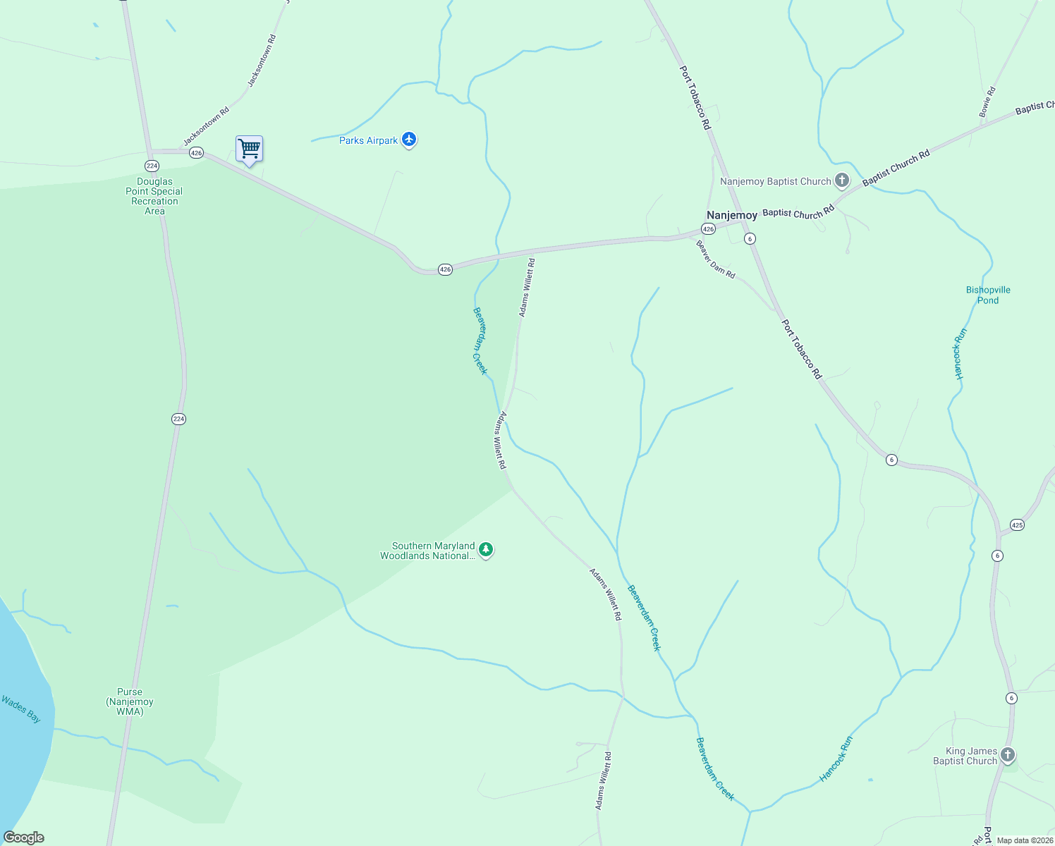 map of restaurants, bars, coffee shops, grocery stores, and more near 9680 Adams Willett Road in Nanjemoy