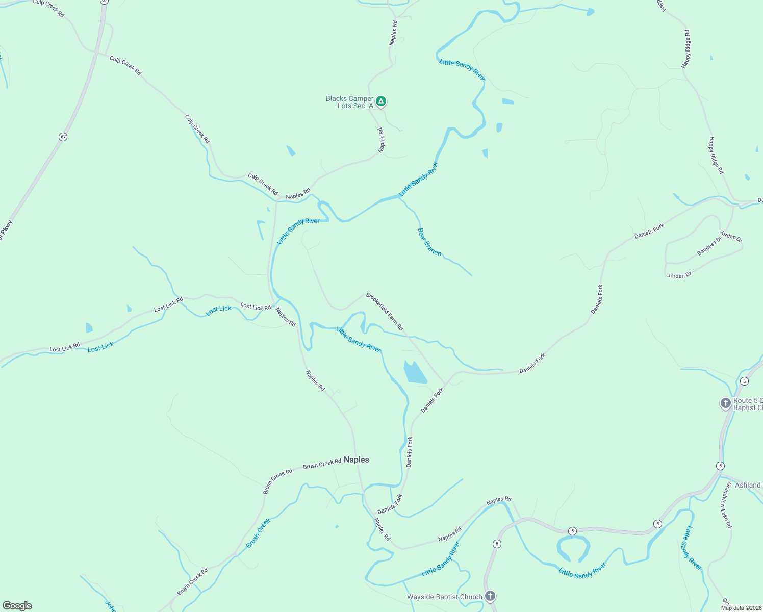 map of restaurants, bars, coffee shops, grocery stores, and more near Brookefield Farm Rd in Ashland