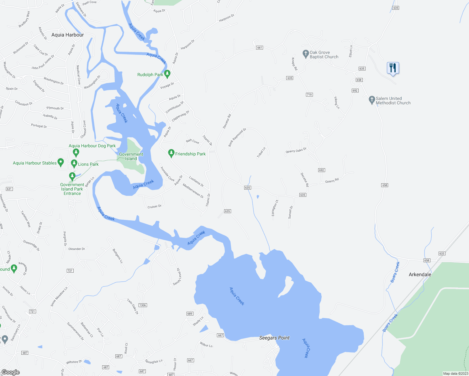 map of restaurants, bars, coffee shops, grocery stores, and more near 910 Decatur Road in Stafford