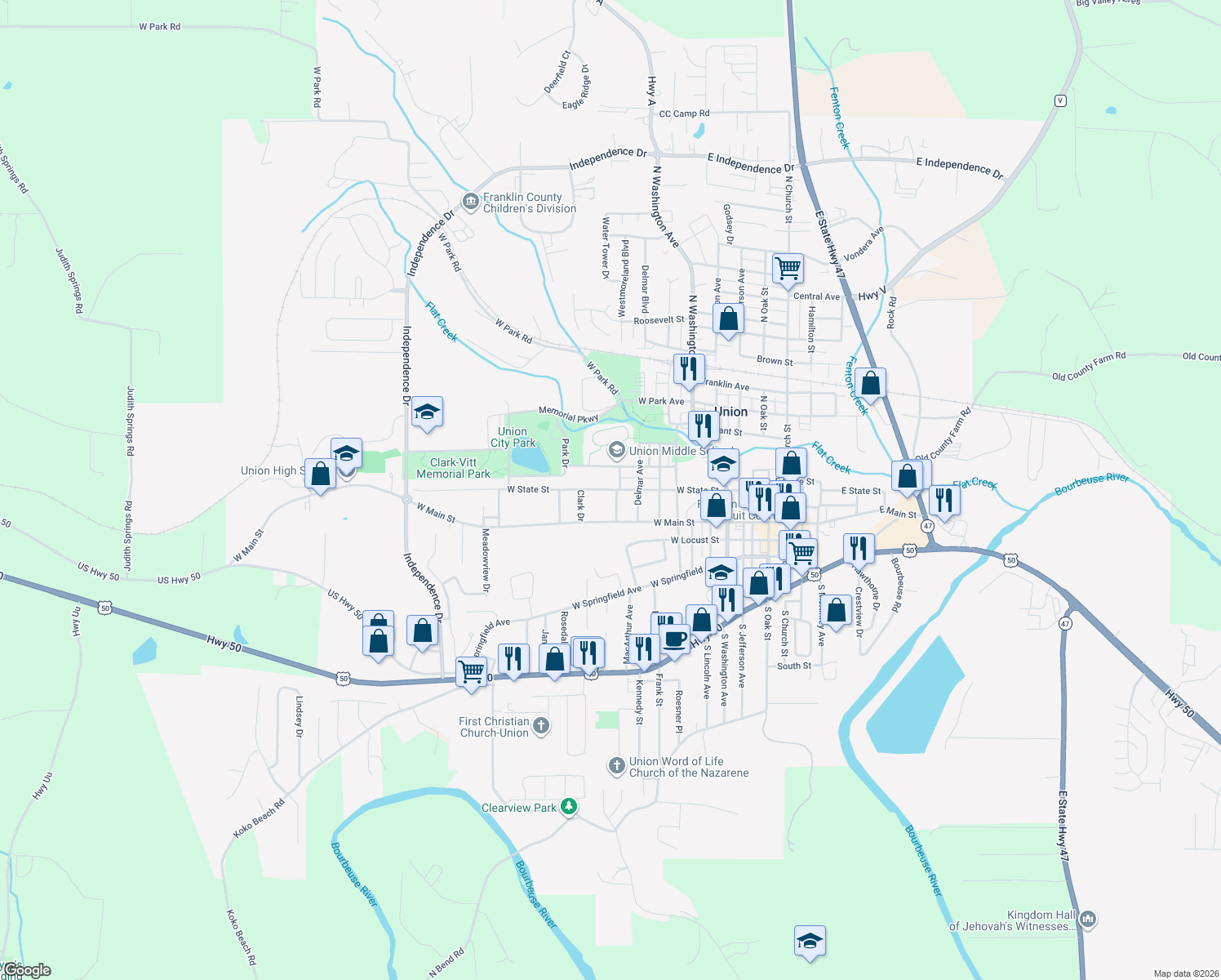 map of restaurants, bars, coffee shops, grocery stores, and more near 616 West State Street in Union