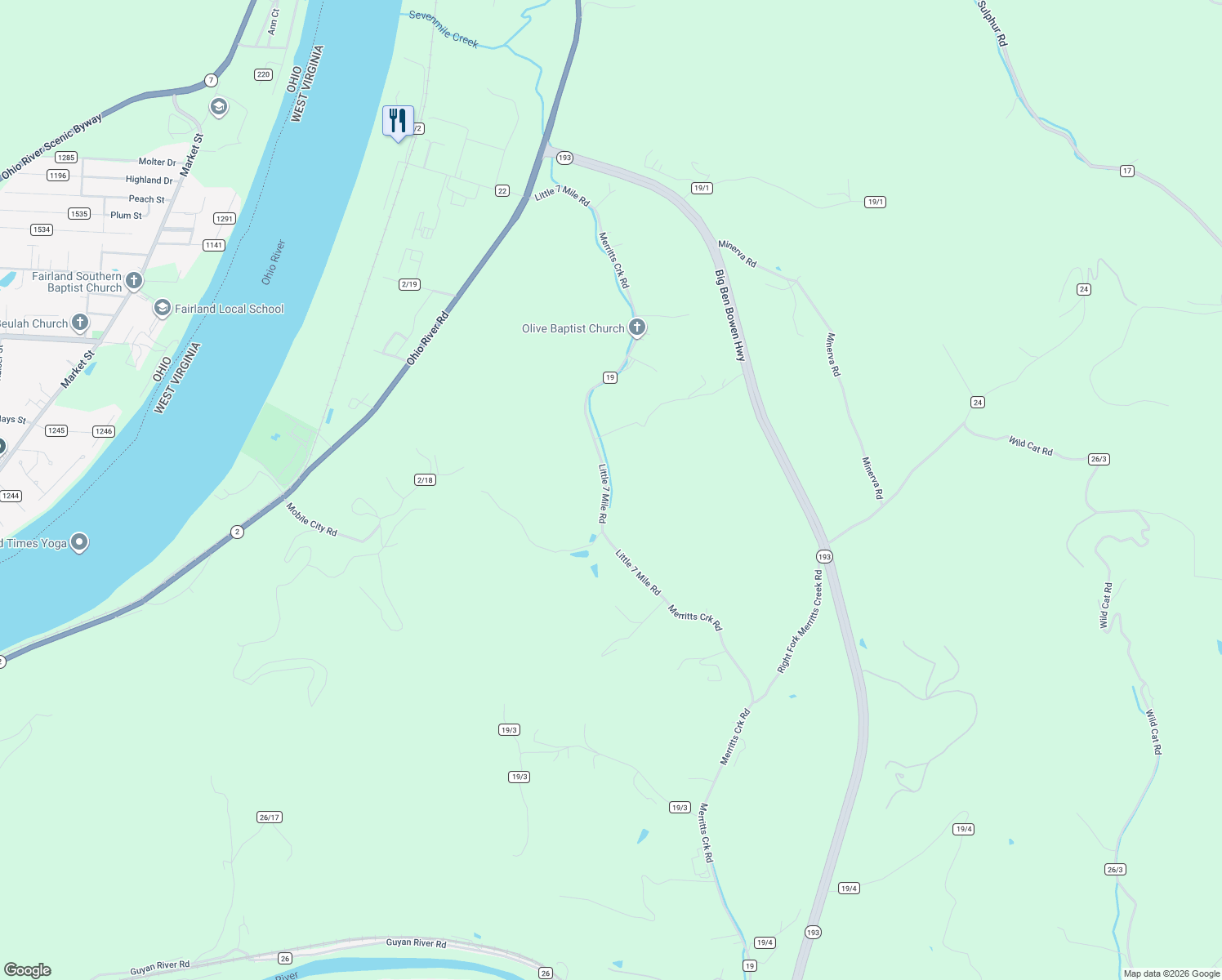 map of restaurants, bars, coffee shops, grocery stores, and more near 6408-6426 Merritts Creek Rd in Huntington