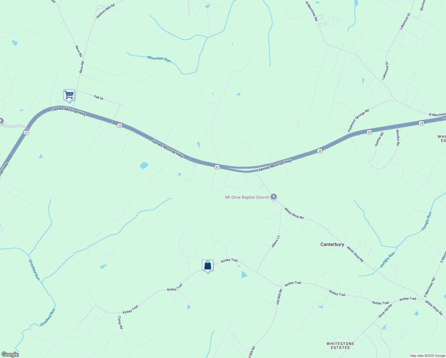 map of restaurants, bars, coffee shops, grocery stores, and more near 18334 Fox Mountain Lane in Culpeper