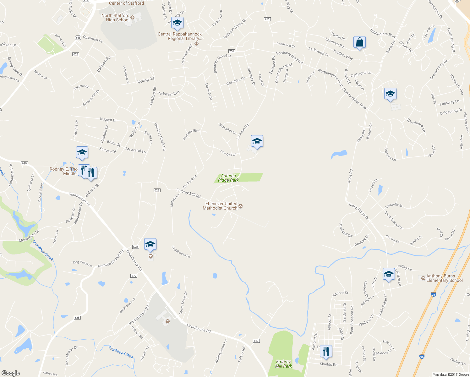 map of restaurants, bars, coffee shops, grocery stores, and more near 2 September Lane in Stafford