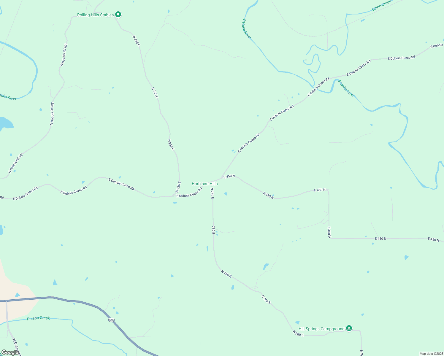 map of restaurants, bars, coffee shops, grocery stores, and more near 4897 East 450 North in Dubois