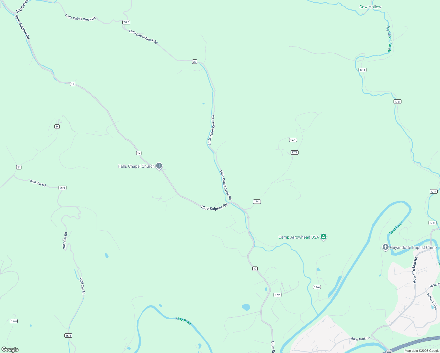 map of restaurants, bars, coffee shops, grocery stores, and more near 4151 Little Cabell Creek Rd in Ona