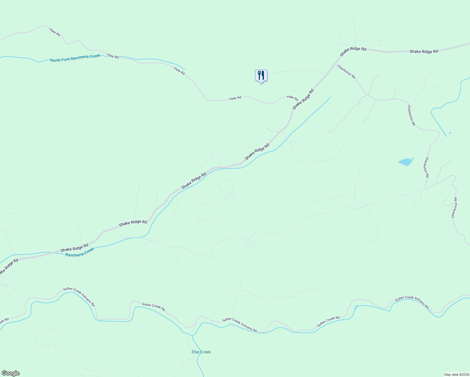 map of restaurants, bars, coffee shops, grocery stores, and more near 18926 Shake Ridge Road in Sutter Creek