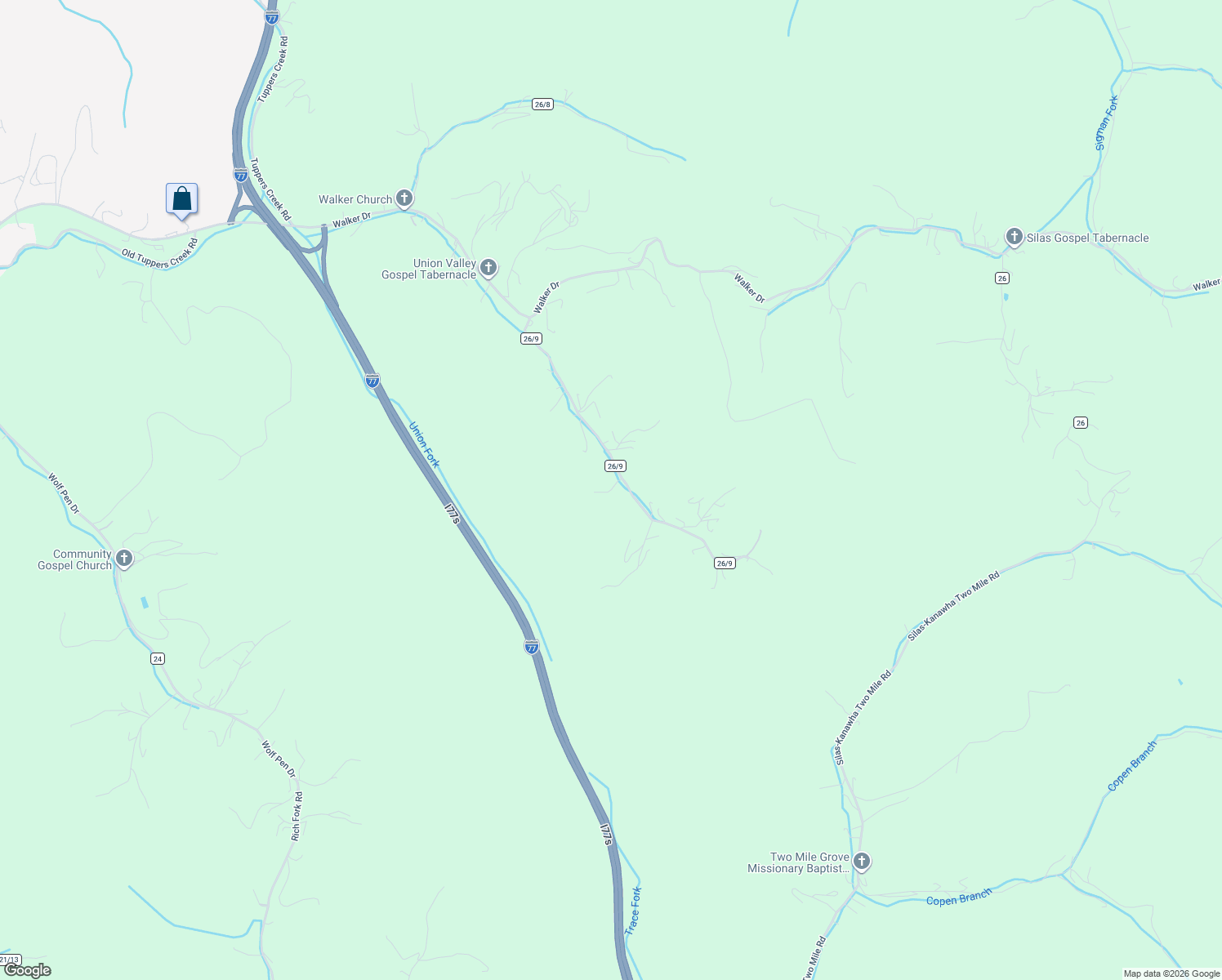 map of restaurants, bars, coffee shops, grocery stores, and more near Awesome Lane in Kanawha County