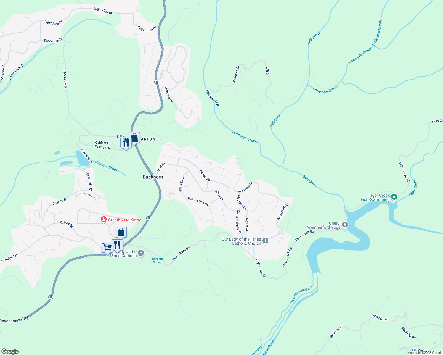 map of restaurants, bars, coffee shops, grocery stores, and more near 27309 Cedar Bow Court in Pioneer