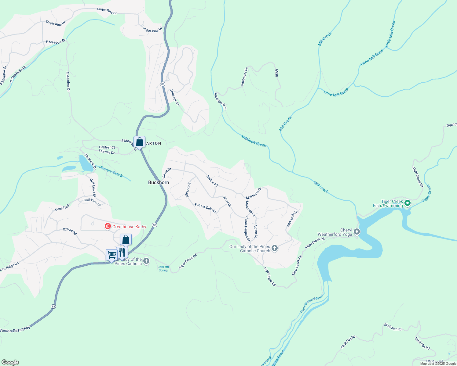 map of restaurants, bars, coffee shops, grocery stores, and more near 27309 Cedar Bow Court in Pioneer