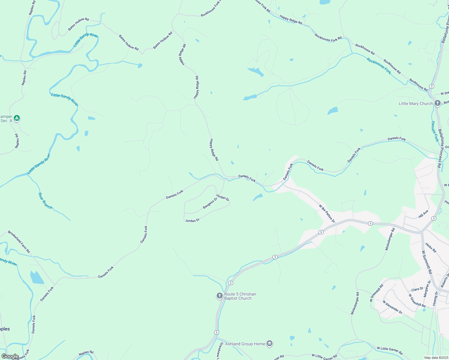 map of restaurants, bars, coffee shops, grocery stores, and more near 6824 Daniels Fork Road in Ashland
