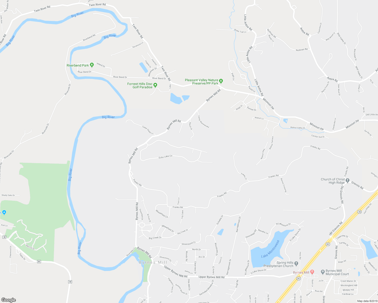 map of restaurants, bars, coffee shops, grocery stores, and more near 3 Broken Arrow Court in Byrnes Mill
