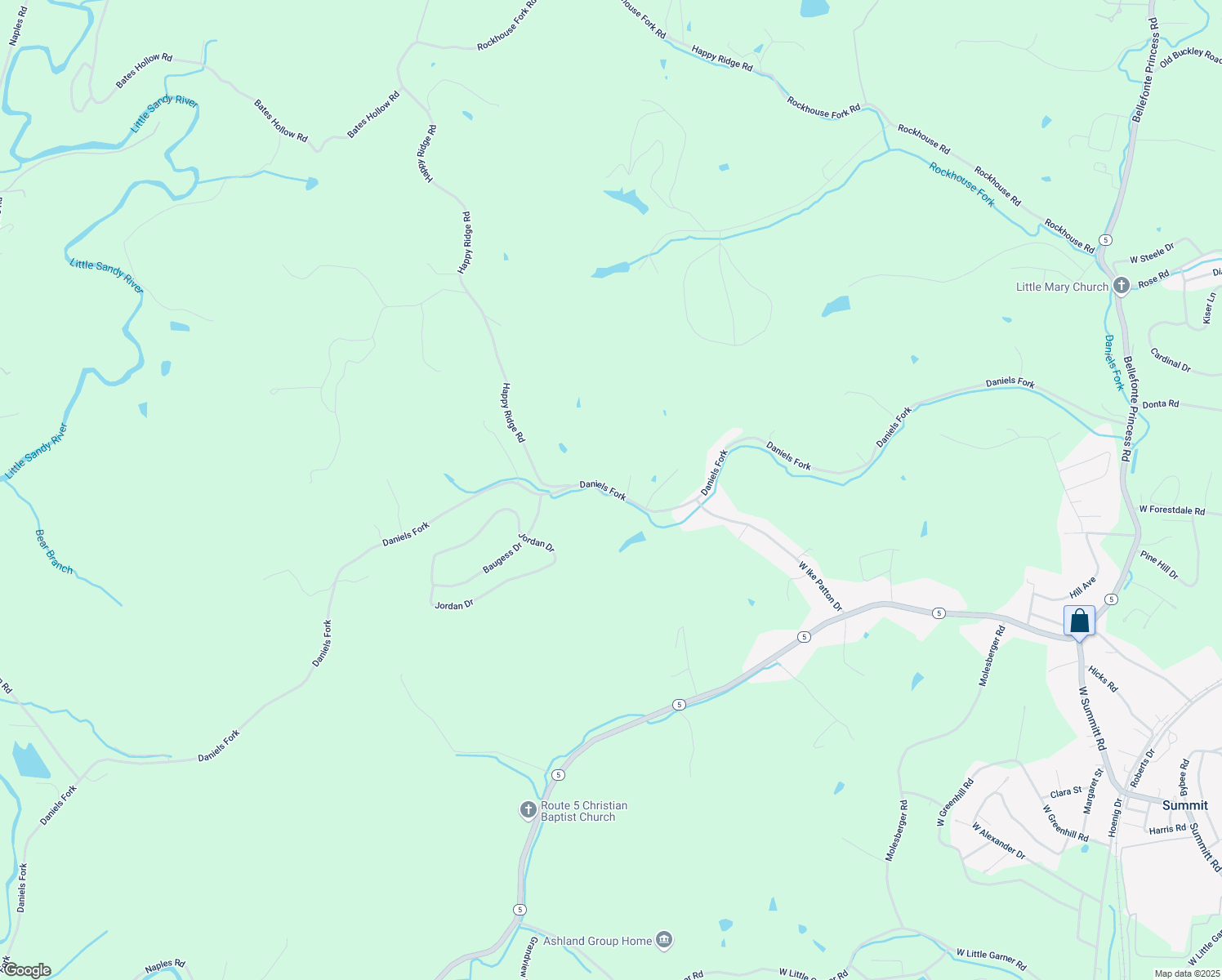 map of restaurants, bars, coffee shops, grocery stores, and more near 6320 Daniels Fork Rd in Ashland