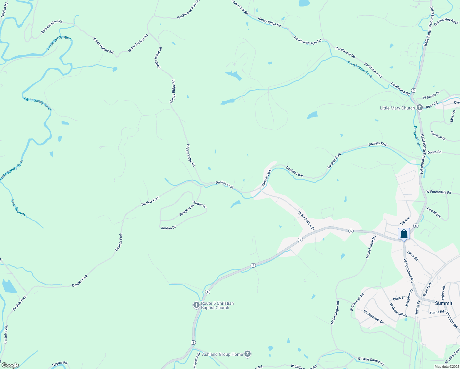 map of restaurants, bars, coffee shops, grocery stores, and more near 6240-6320 Daniels Fork Rd in Ashland