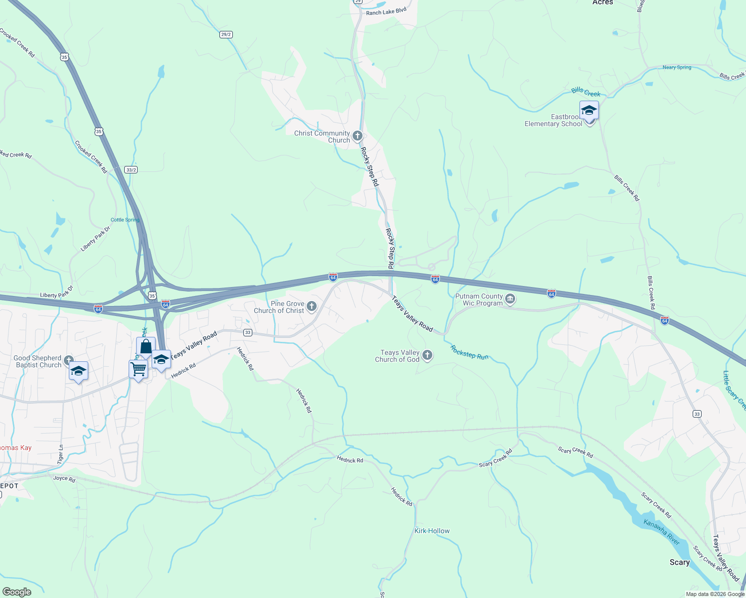 map of restaurants, bars, coffee shops, grocery stores, and more near 7808 Teays Valley Road in Teays Valley