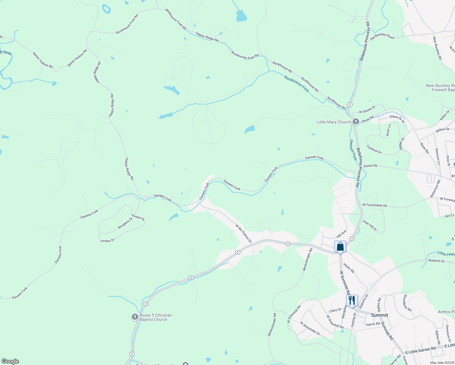 map of restaurants, bars, coffee shops, grocery stores, and more near 5041 Daniels Fork in Ashland